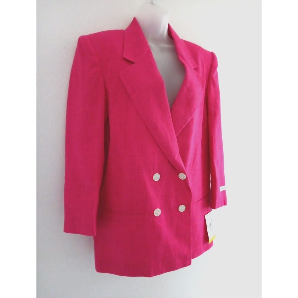 80s Vintage International Scene Hot‎ Pink Linen Blazer Sz 6 Double-Breasted Work - Picture 2 of 13